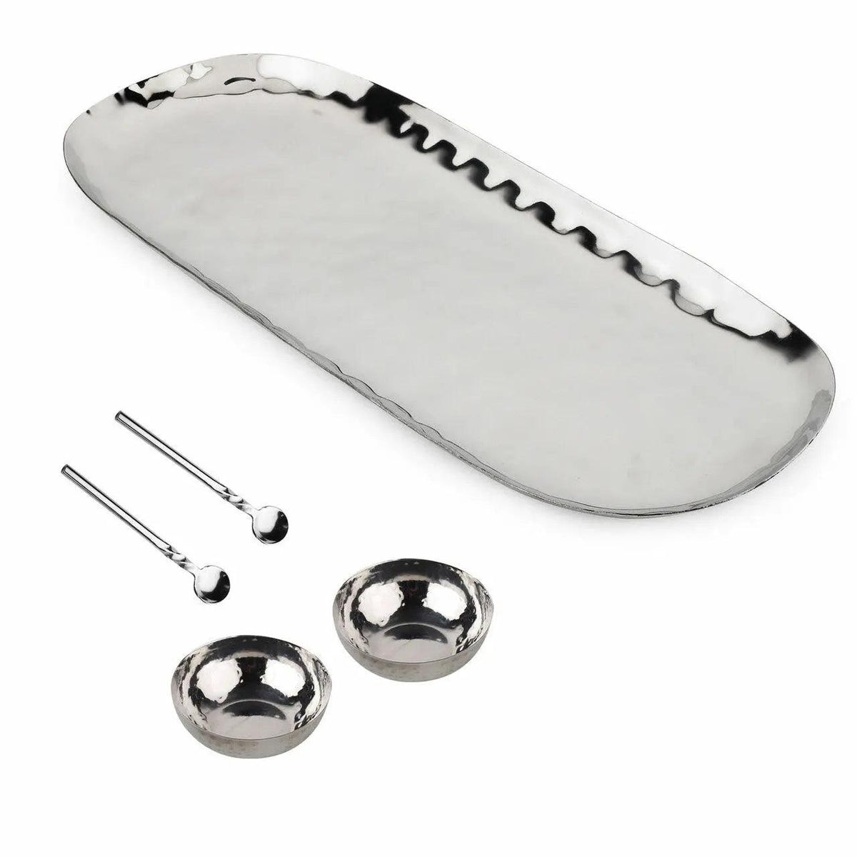 Polished Hammered Stainless Steel 5 PC Condiment Set